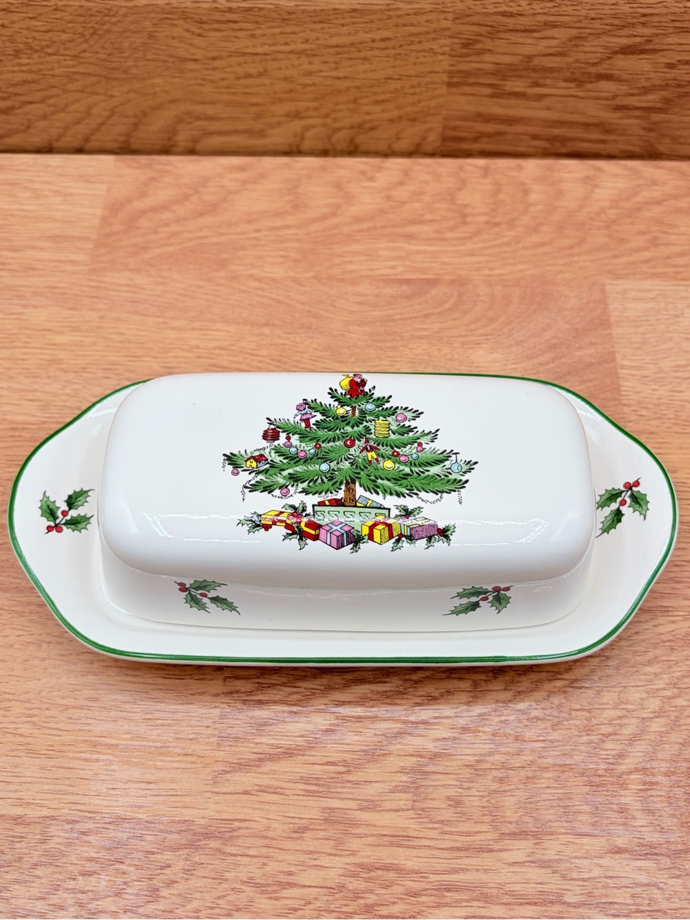 Vintage Spode Christmas Tree Covered 1/4 LB Butter Dish Porcelain Early 2000's